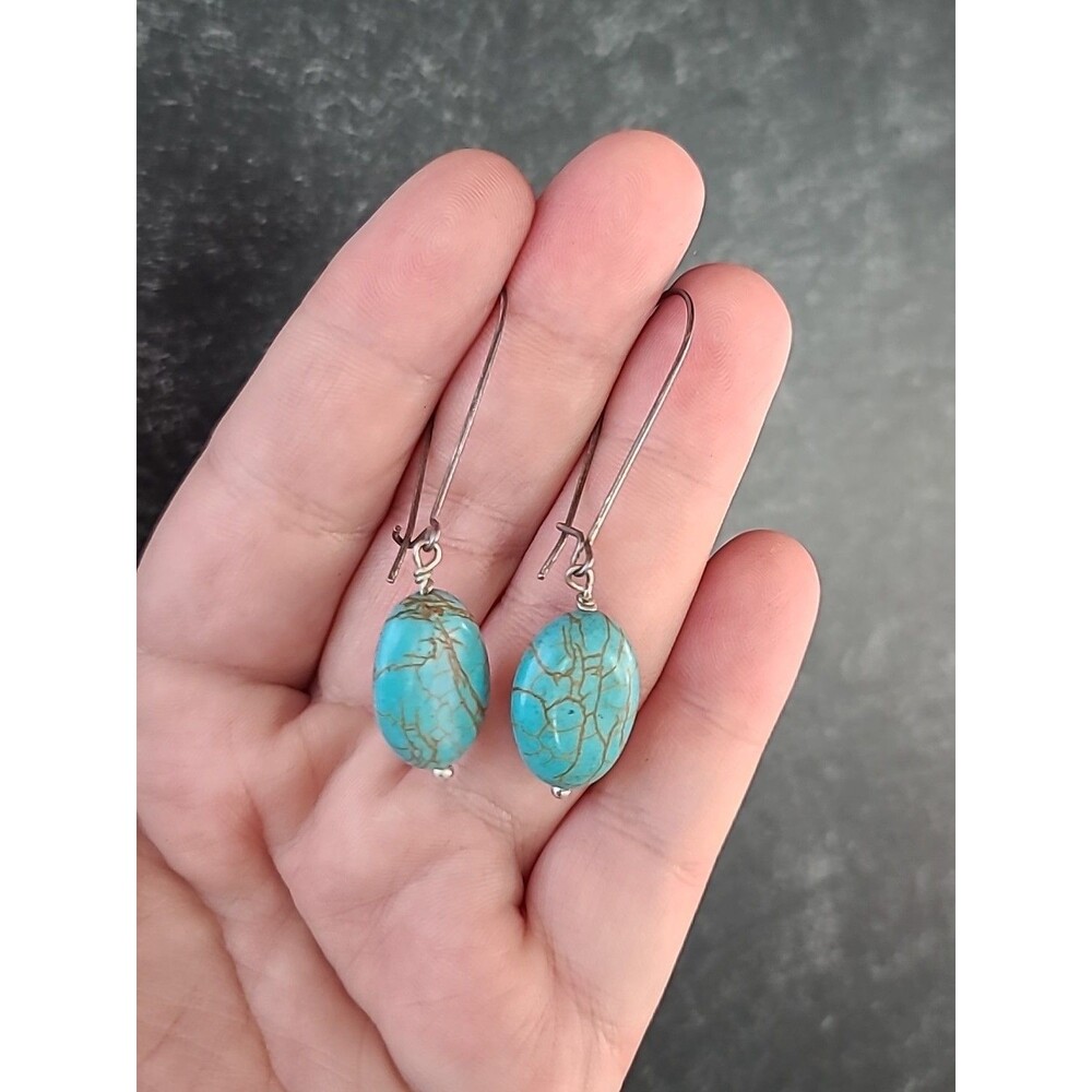 925 Sterling Silver Dyed Howlite Dangling Pierced Earrings Vintage